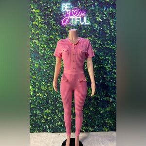 Pink Ribbed Jumpsuit